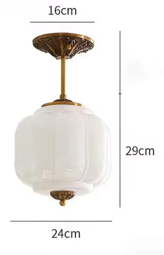 Royelux Vintage Milk Glass Semi-Flush Mount Pendant Light with Brass Accents