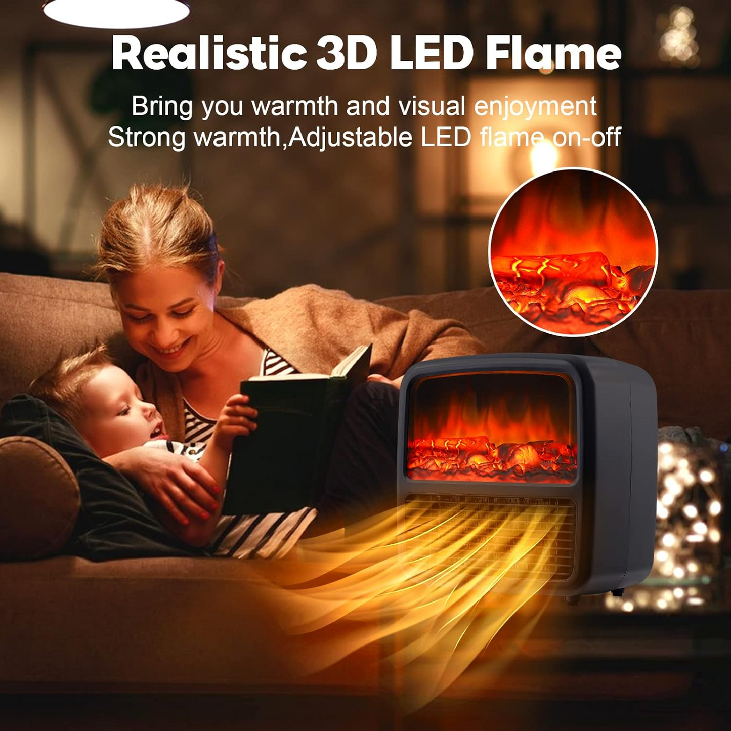 RoyaleGlow Mini Fireplace Space Heater 1500W – Portable Electric Heater with Thermostat