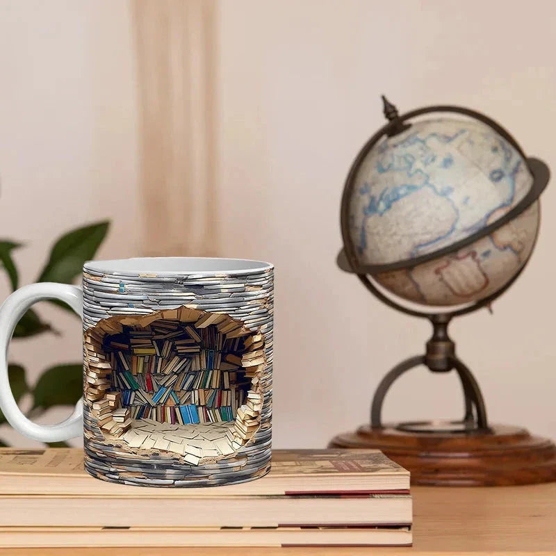 Royaleva 3D Library Bookshelf Mug, Coffee Mugs Gift for Book Lovers