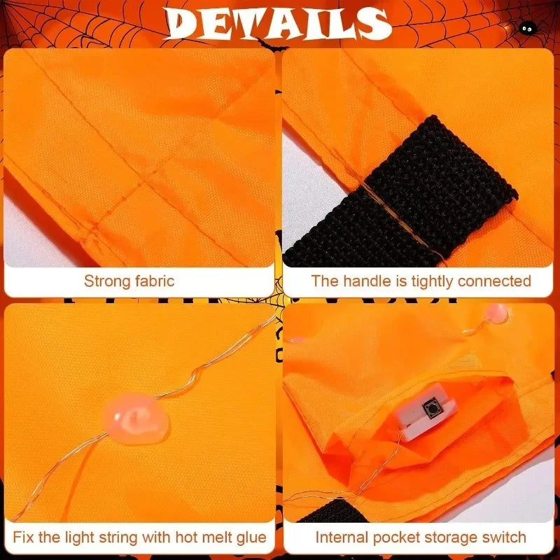 1-20PC LEDLight Up Halloween Pumpkin Candy Tote Bag Basket for Kids Trick or Treat Party Bucket for Holiday Event Decoration Use 4