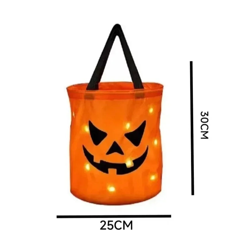 1-20PC LEDLight Up Halloween Pumpkin Candy Tote Bag Basket for Kids Trick or Treat Party Bucket for Holiday Event Decoration Use 5