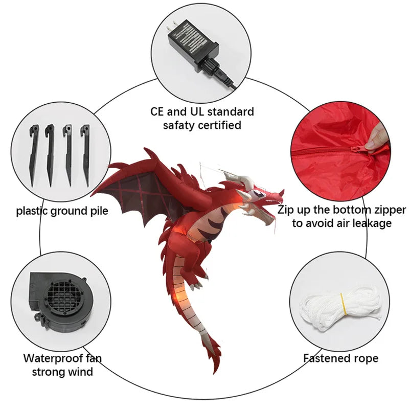 1.5m Inflatable Halloween T-Rex LED Lighted Decorative Hanging Ornament American Style Garden Party Decoration Flame Dragon 1