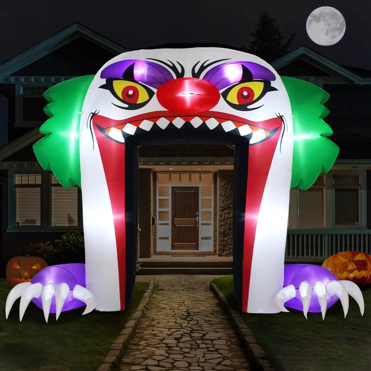 10 FT Halloween Inflatable Clown Archway Outdoor Decoration Halloween LED Arch Blow Up Yard Decoration 0