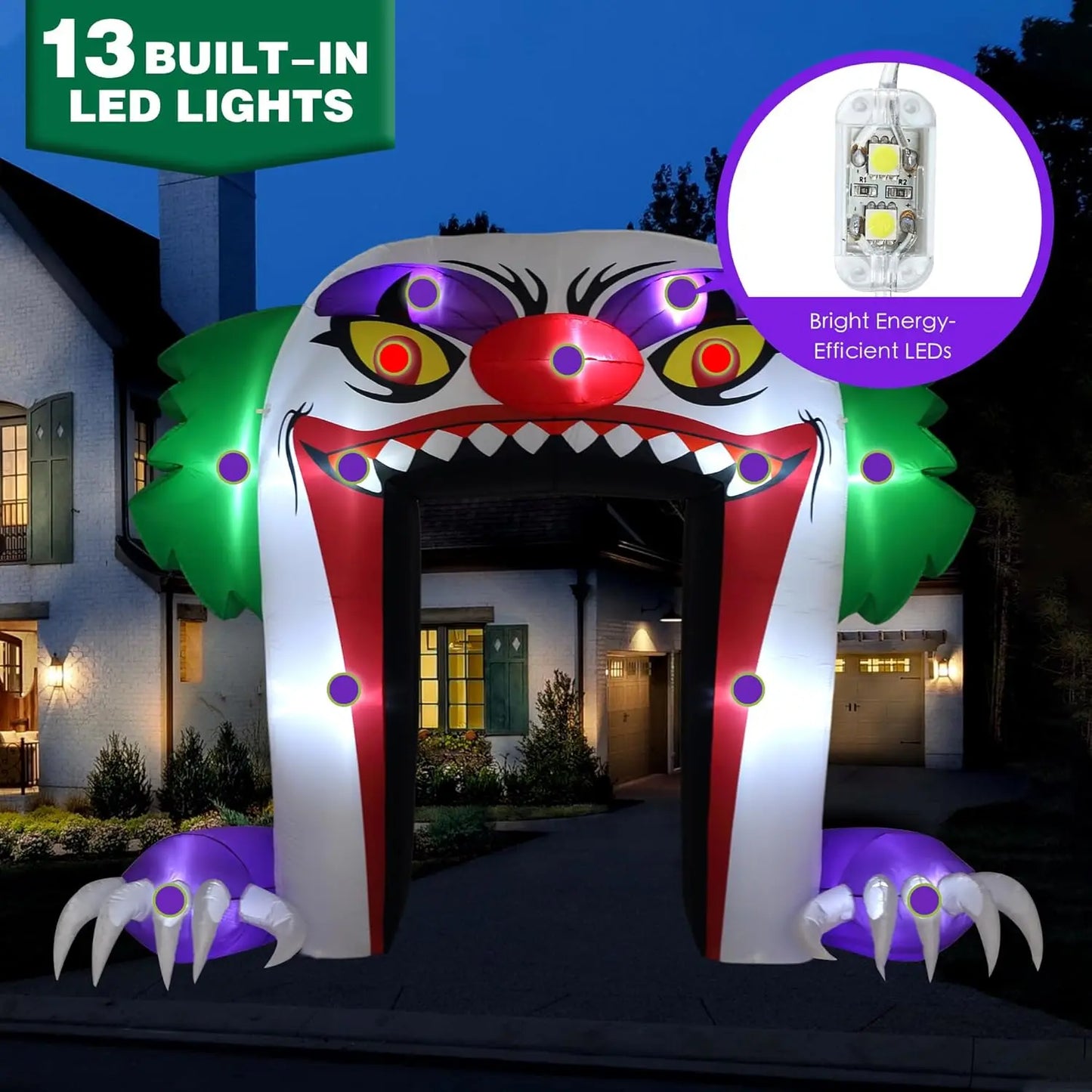 10 FT Halloween Inflatable Clown Archway Outdoor Decoration Halloween LED Arch Blow Up Yard Decoration 1