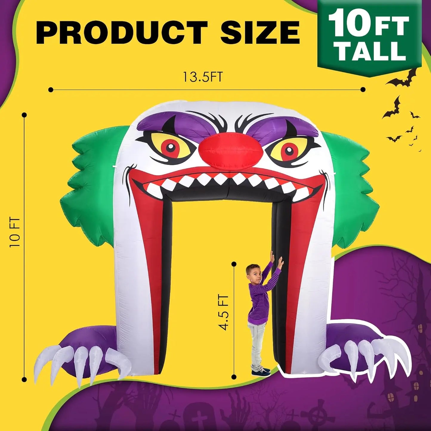 10 FT Halloween Inflatable Clown Archway Outdoor Decoration Halloween LED Arch Blow Up Yard Decoration 2