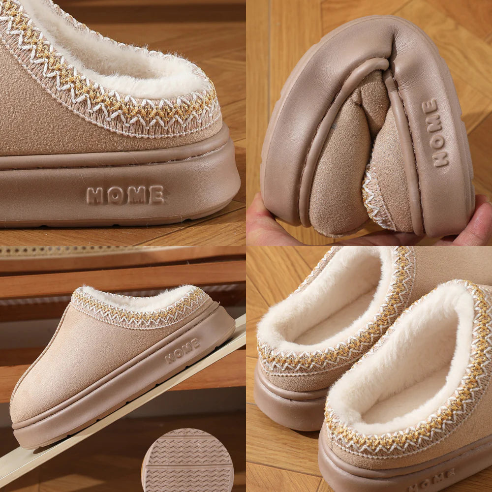 Luxora Fluffy Insole Platform Slippers Winter Slip On Faux Fur Shoes