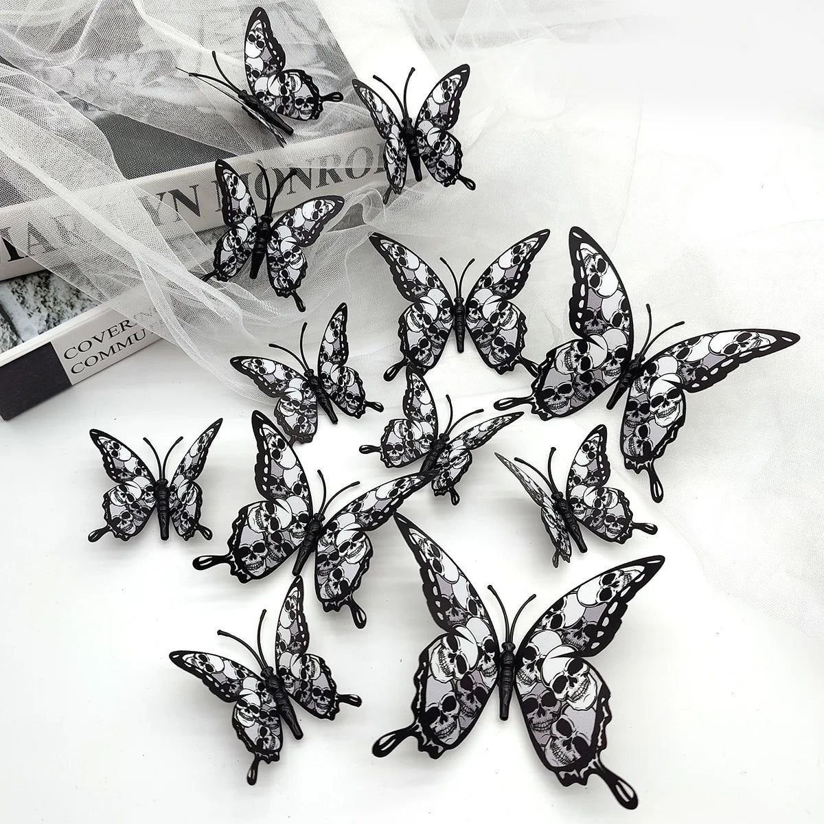 12Pcs 3D Butterfly Wall Sticker PVC Self Adhesive Wallpaper Butterfly Wall Sticker Living Room Window Decal Halloween Home Decor 4