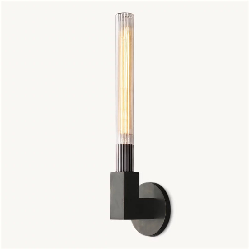 Royelux Modern Brass Outdoor Sconce with Ribbed Glass Cylinder for Entryway