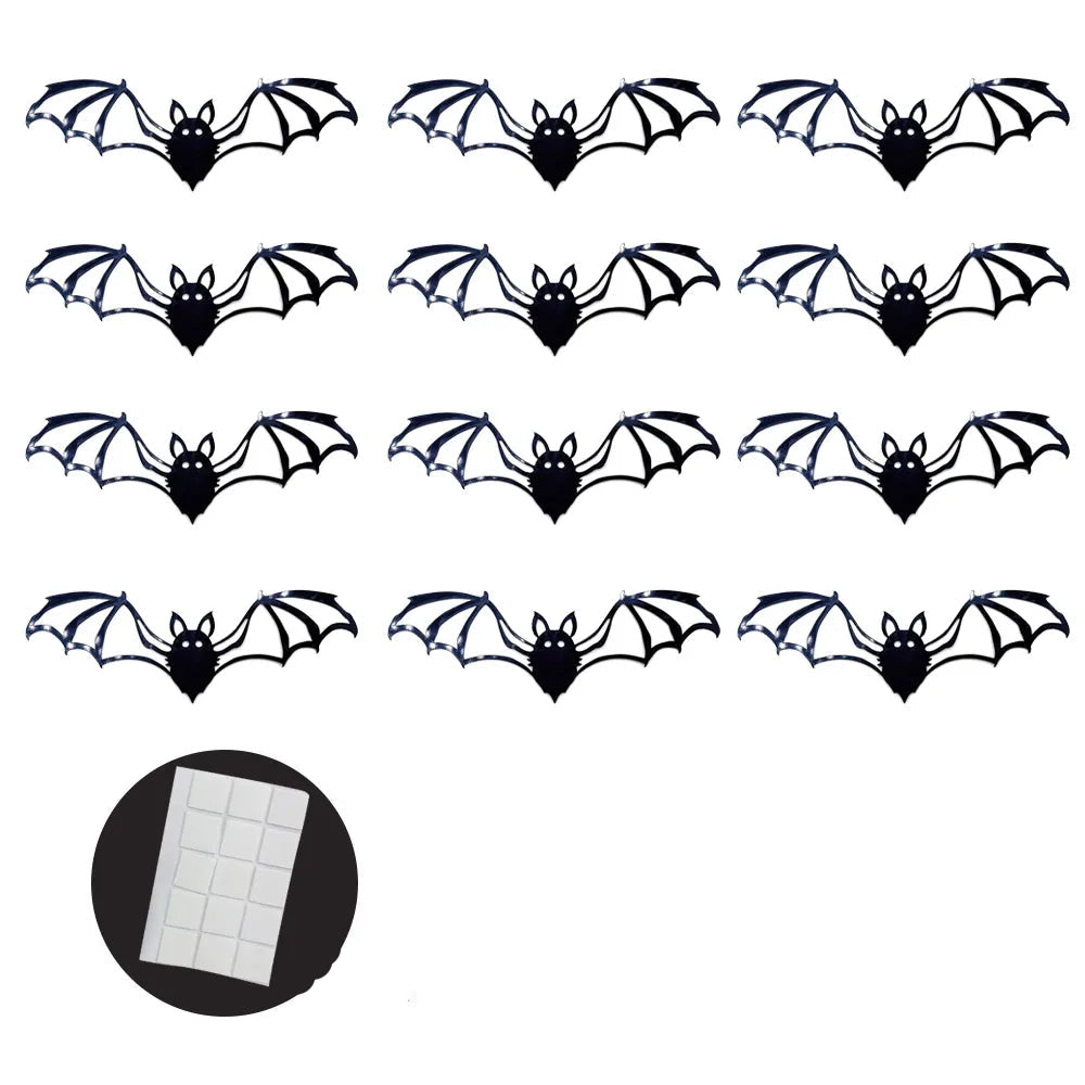 12pcs 15cm Halloween 3D Hollow Bat Wall Stickers Removable Black Bat Sticker Room Decor Party DIY Decals Halloween Horror Bats 6