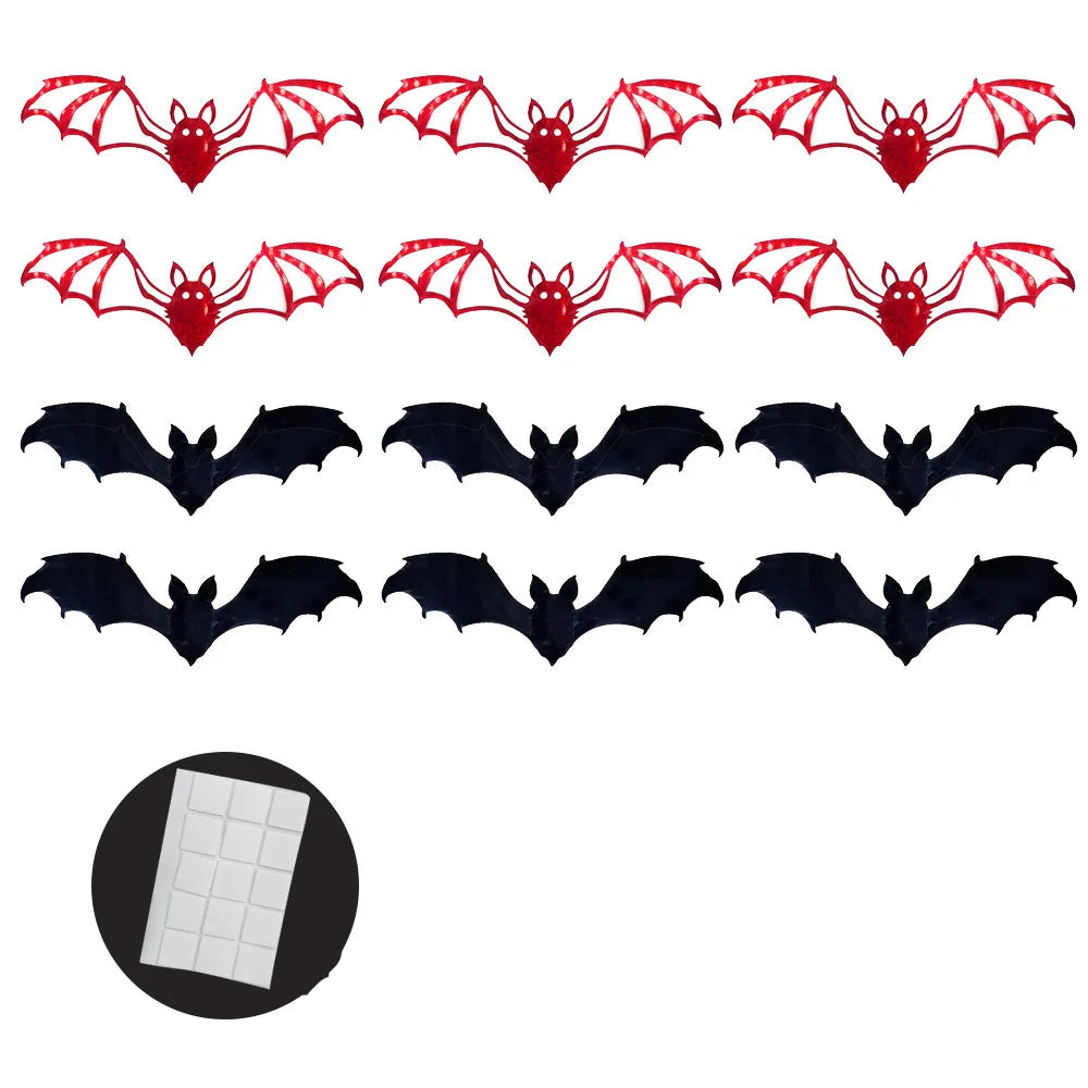 12pcs 15cm Halloween 3D Hollow Bat Wall Stickers Removable Black Bat Sticker Room Decor Party DIY Decals Halloween Horror Bats 8
