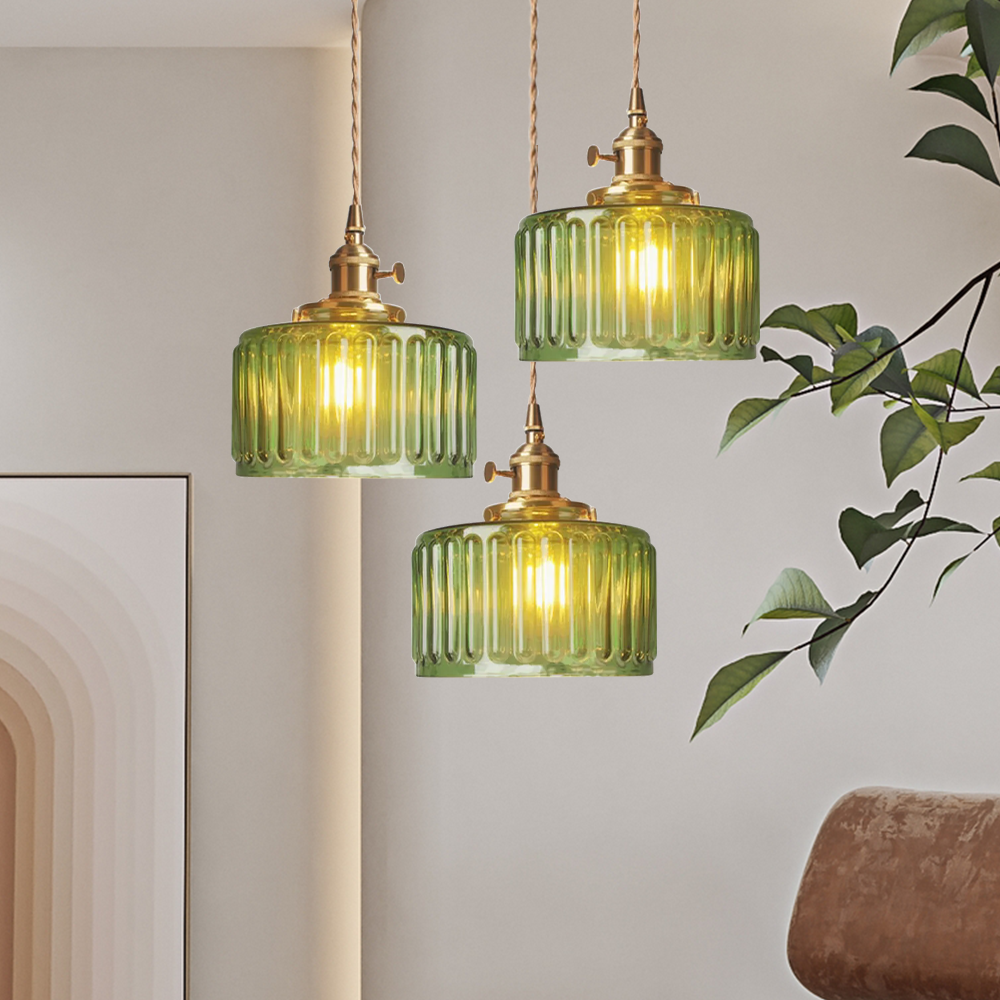 RoyaleGlow Stunning Cylinder Glass Pendant Light – Elegant Modern Illumination - Green / A- 6.9 in (17.5 cm) x 7.48 in (19 cm) / Single Head