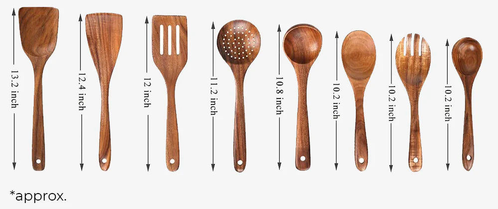 Luxora Premium Natural Teak Wood Kitchen Utensils Set