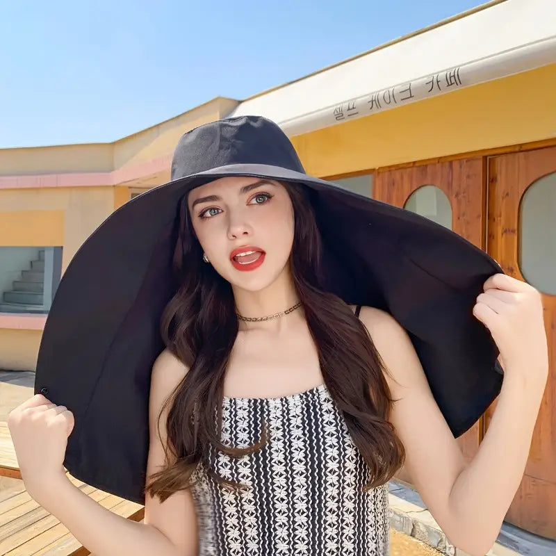 Royaleva Elegant Wide Brim Sun Protection Shawl Hat for Women