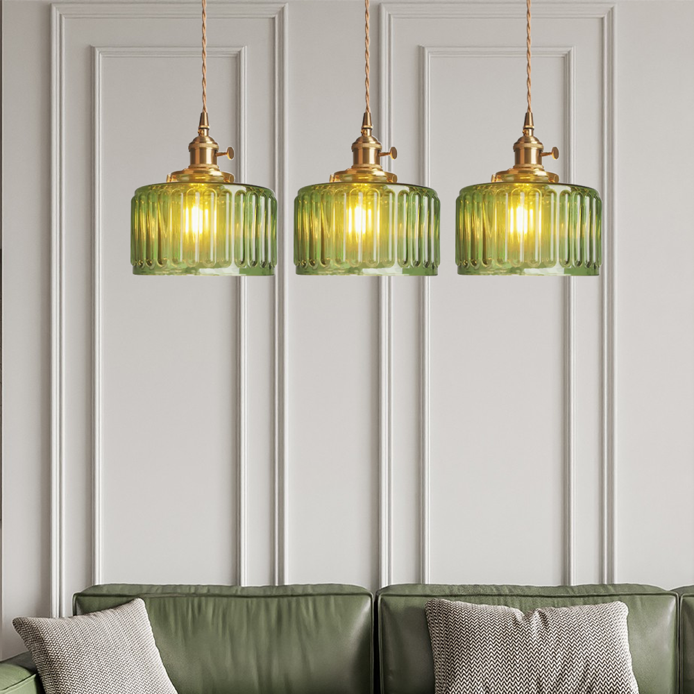 RoyaleGlow Stunning Cylinder Glass Pendant Light – Elegant Modern Illumination - Green / A- 6.9 in (17.5 cm) x 7.48 in (19 cm) / Single Head