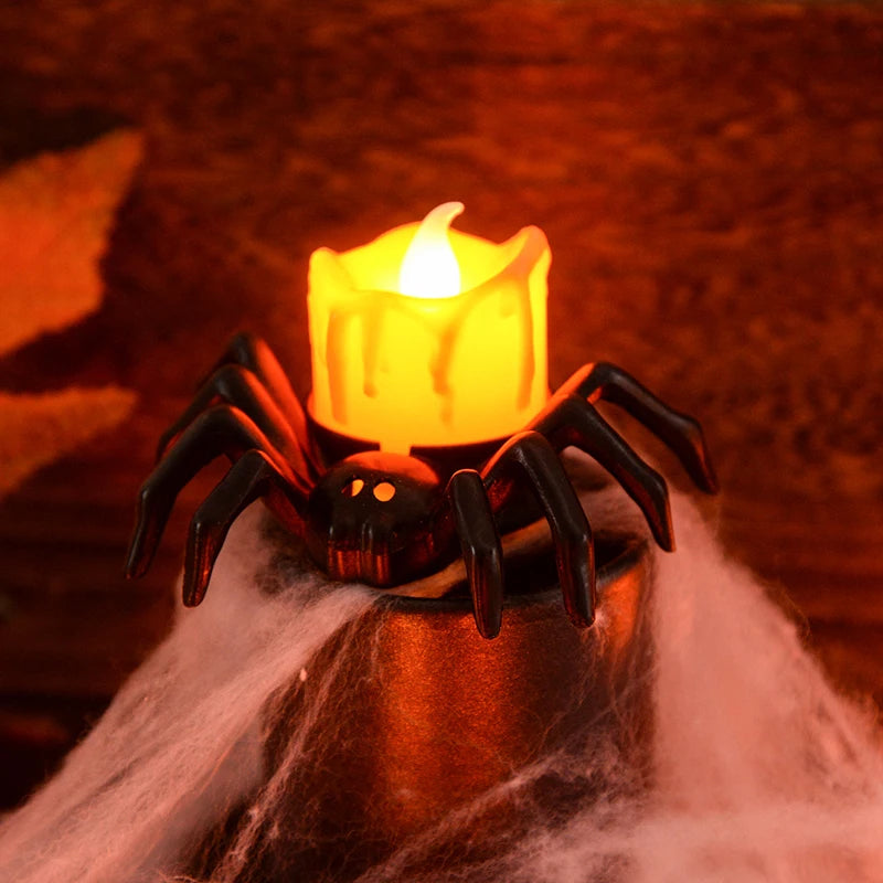 1PCS Halloween Decorations LED Candle Light Plastic Spider Pumpkin Lamp for Home Bar Haunted House Halloween Party Decor 2