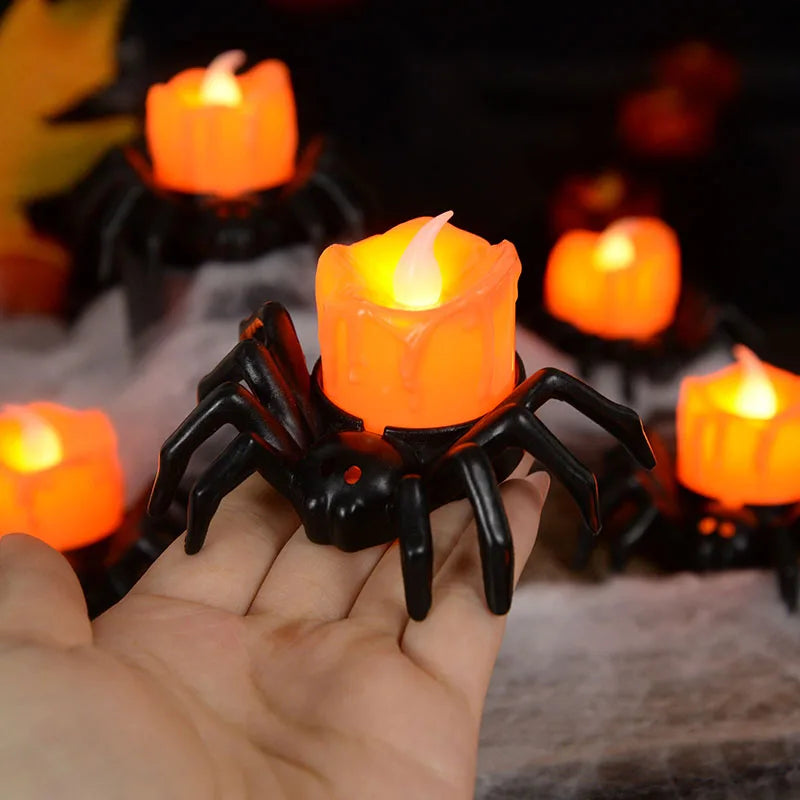 1PCS Halloween Decorations LED Candle Light Plastic Spider Pumpkin Lamp for Home Bar Haunted House Halloween Party Decor 3