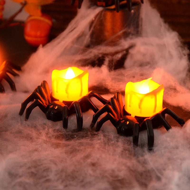 1PCS Halloween Decorations LED Candle Light Plastic Spider Pumpkin Lamp for Home Bar Haunted House Halloween Party Decor 4