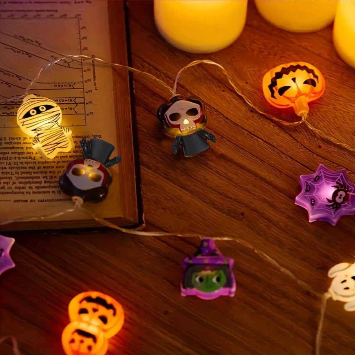 1PC 10/20/30 LED Halloween Pumpkin&Bat&Ghost&Cat&Spider&Pirate &Witch&Mummy Shape String Lights For Home Garden Halloween Decor 1