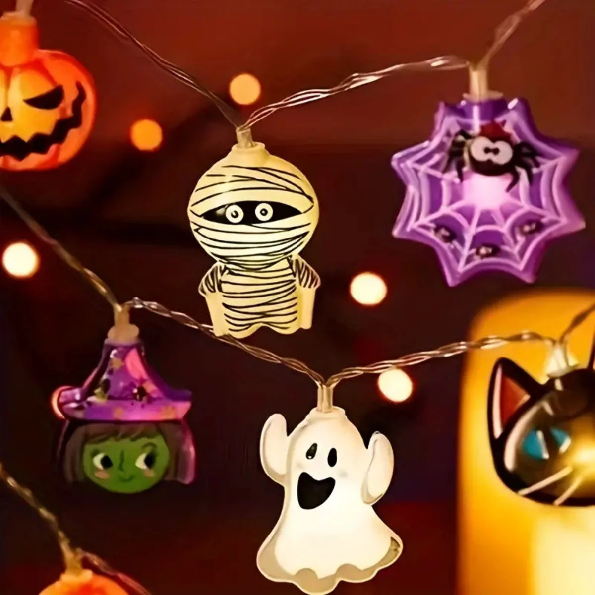 1PC 10/20/30 LED Halloween Pumpkin&Bat&Ghost&Cat&Spider&Pirate &Witch&Mummy Shape String Lights For Home Garden Halloween Decor 3