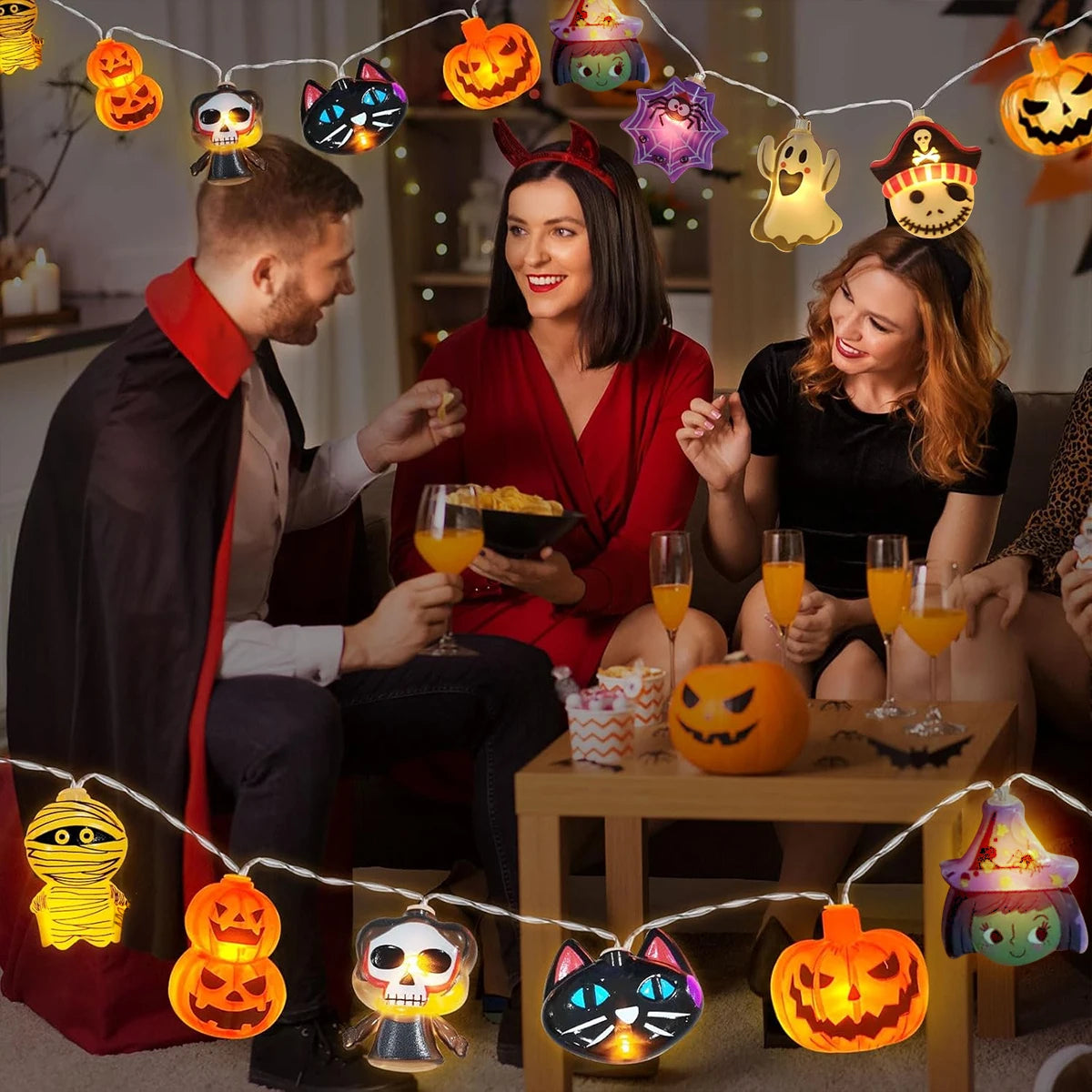 1PC 10/20/30 LED Halloween Pumpkin&Bat&Ghost&Cat&Spider&Pirate &Witch&Mummy Shape String Lights For Home Garden Halloween Decor 4