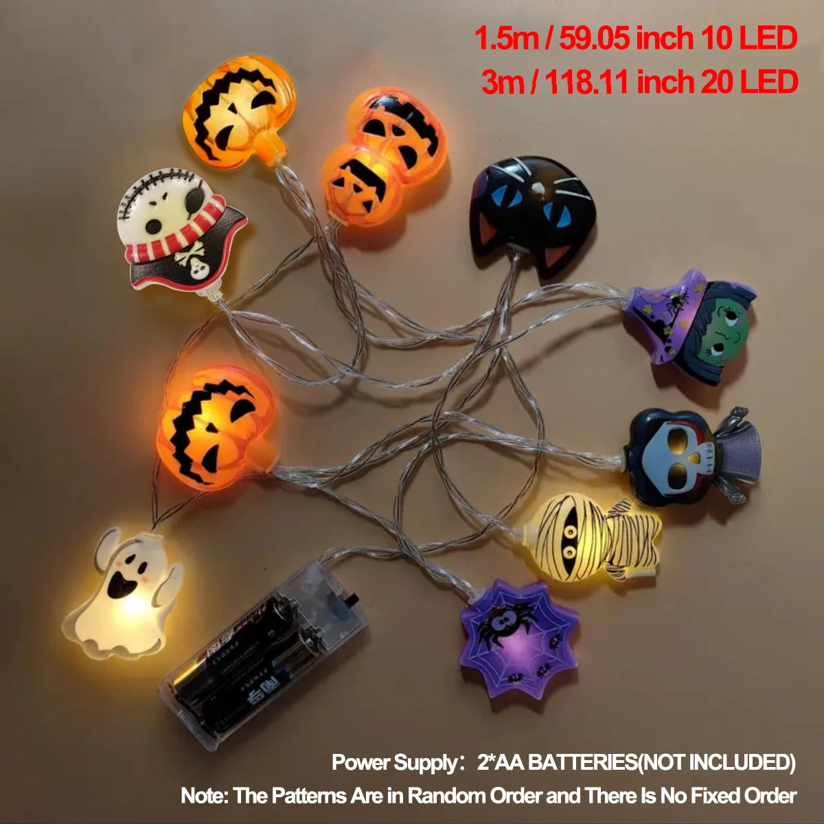 1PC 10/20/30 LED Halloween Pumpkin&Bat&Ghost&Cat&Spider&Pirate &Witch&Mummy Shape String Lights For Home Garden Halloween Decor 5