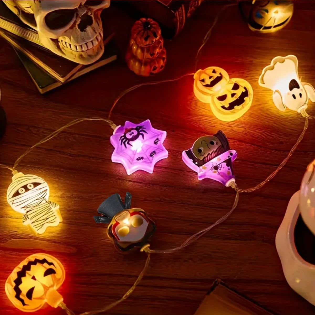 1PC 10/20/30 LED Halloween Pumpkin&Bat&Ghost&Cat&Spider&Pirate &Witch&Mummy Shape String Lights For Home Garden Halloween Decor 6