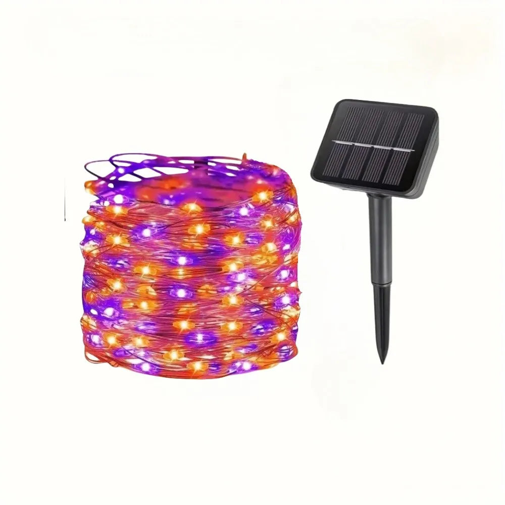 1PC 12M100LED solar copper wire lamp,with eight lighting modes,used for Halloween,festivals,parties,gardens,outdoor decoration 7