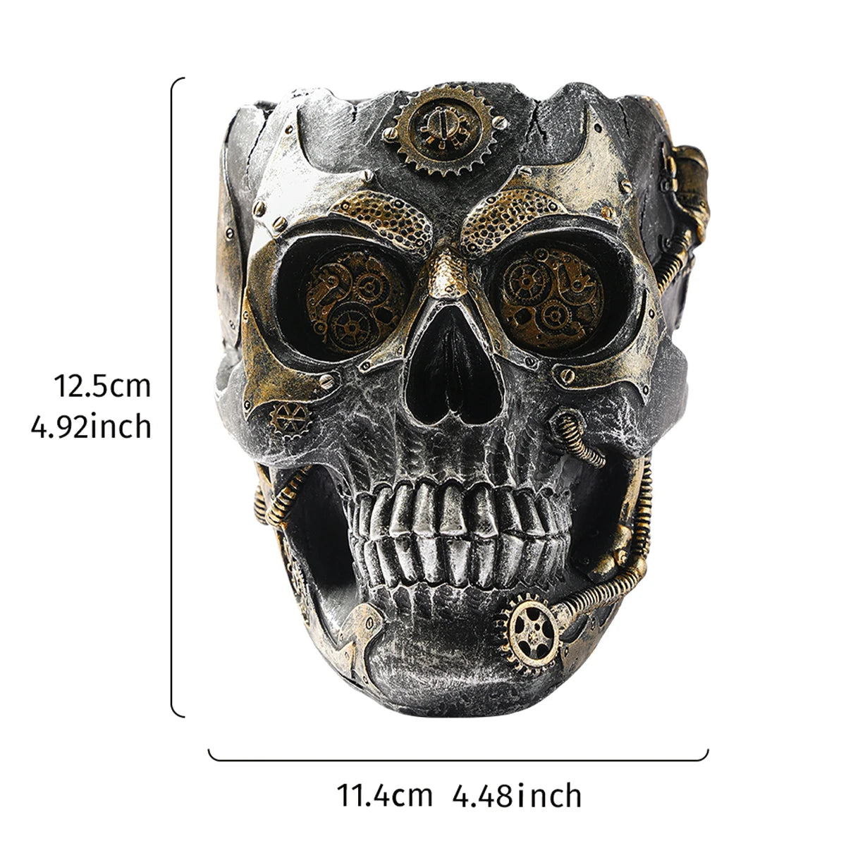 1PC, Halloween party punk-style mechanical white, black gold, and silver-black skull-shaped vases 2