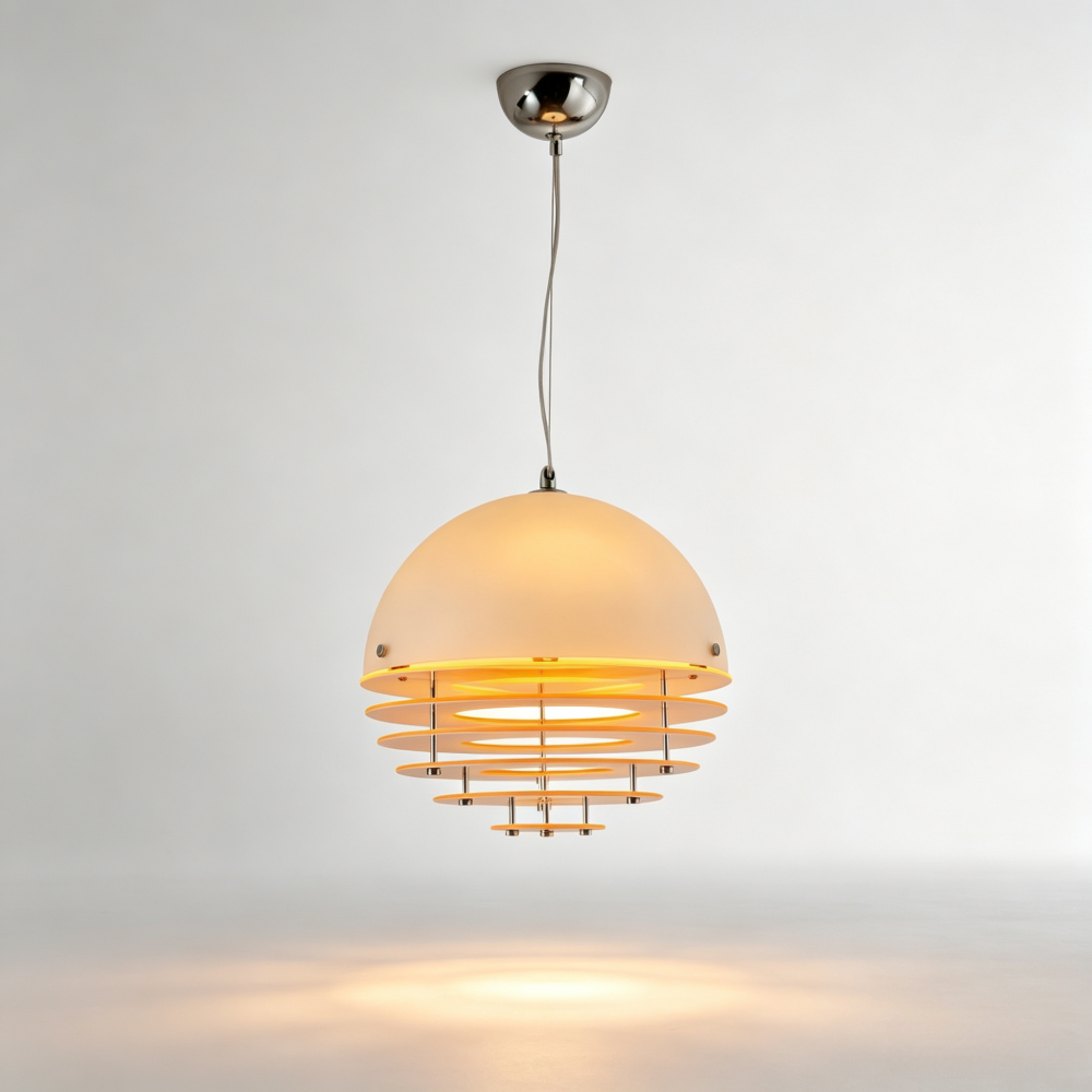RoyaleGlow Modern Bauhaus Pendant Light - Orange & White Half Dome Ceiling Lamp