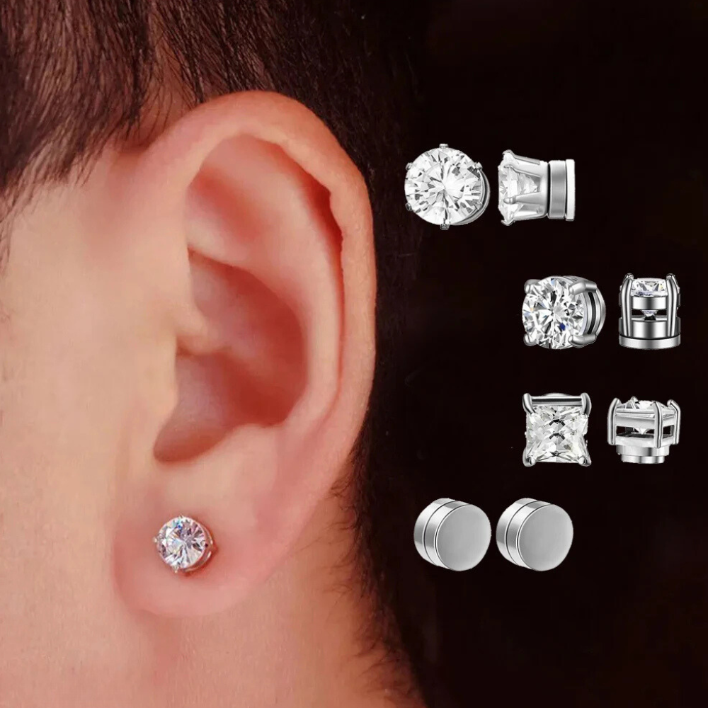 RoyaleGlow Premium Unisex Magnetic Crystal Design Stud Earrings