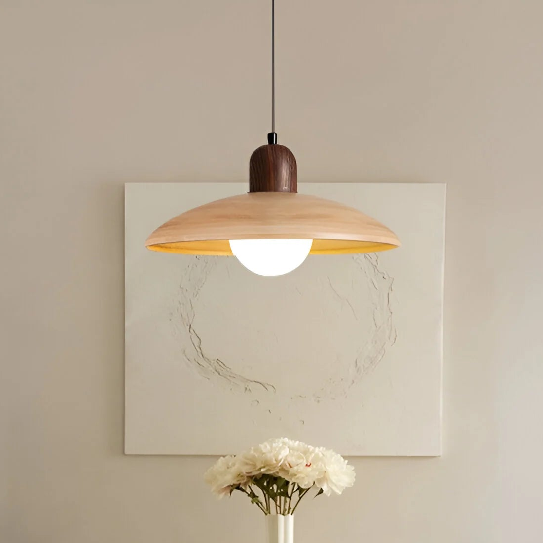 LuxRoyale Japanese Walnut Pendant Light, Wabi-Sabi Handcrafted Minimalist Fixture