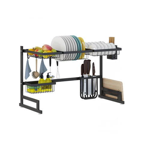 RoyaleGlow 34.6" Stainless Steel Black Dish Drying Rack Over Kitchen Sink, Dishes and Utensils Draining Shelf