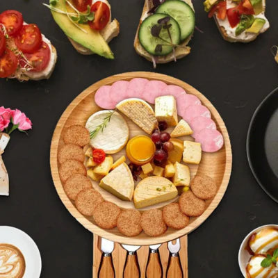Luxora Bamboo Cheese Board with Integrated Drawer and Knives