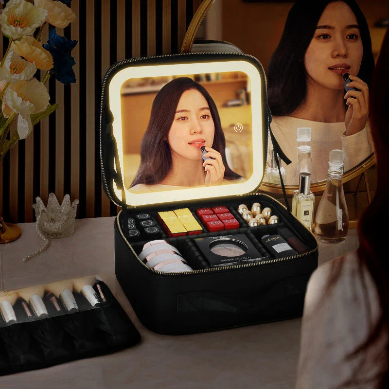 RoyaleGlow LED Makeup BAG with Mirror and Brush Compartment
