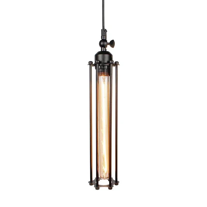 Rayvia Vintage Industrial Flute Pendant Light, Metal Glass Hanging Fixture