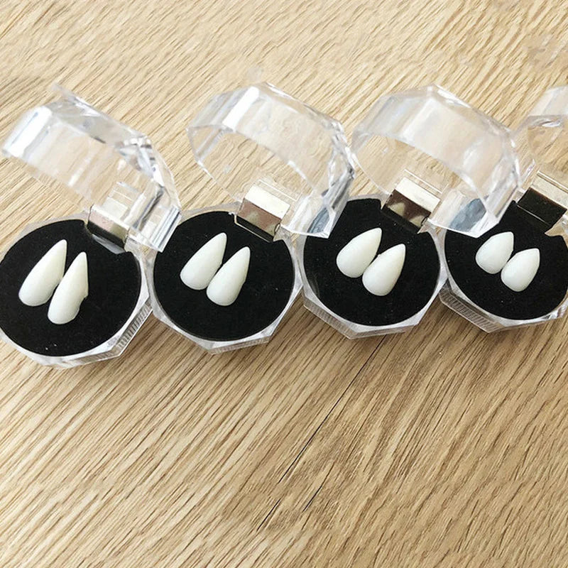 1 Pair Vampire Teeth Fangs Dentures Props Halloween Costume Props False Teeth Solid Glue Denture Adhesive Halloween Party Decor 0