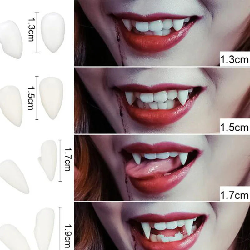 1 Pair Vampire Teeth Fangs Dentures Props Halloween Costume Props False Teeth Solid Glue Denture Adhesive Halloween Party Decor 2