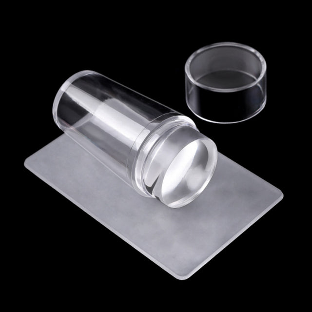 Silicone transparent nail stamper with scraper – clear silicone nail art stamping tool with ergonomic scraper, perfect for precise polish transfers and DIY manicure designs.