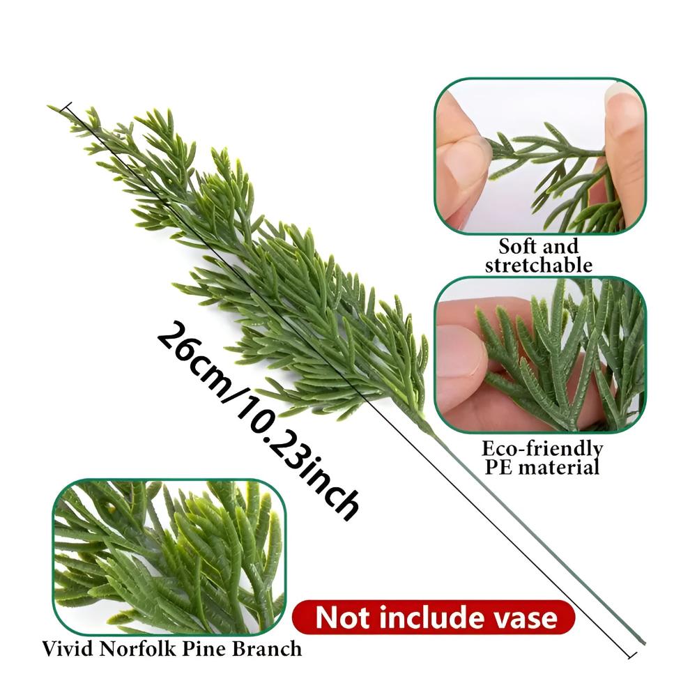 RoyaleGlow Artificial Pine Branches with Red Berries 35 Pcs