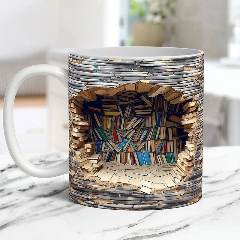 Royaleva 3D Library Bookshelf Mug, Coffee Mugs Gift for Book Lovers