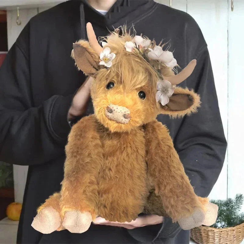RoyaleGlow Highland Cow Wearing Flowers Plush Toy 25cm
