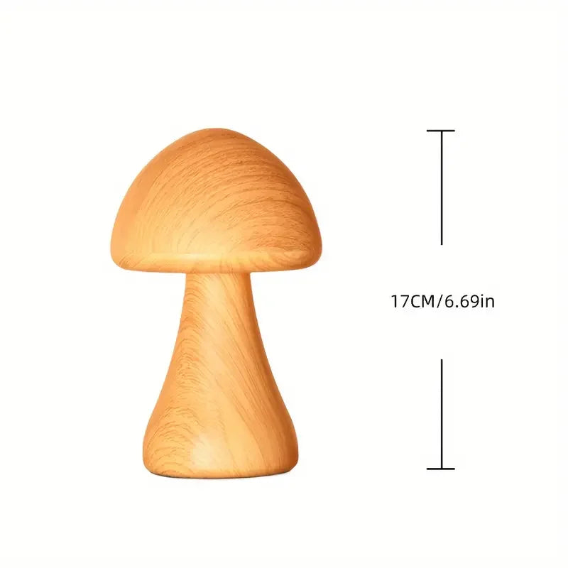 Wooden Mushroom Lamp - Portable LED Night Light with Touch Sensor and Dimmable Settings - Default Title