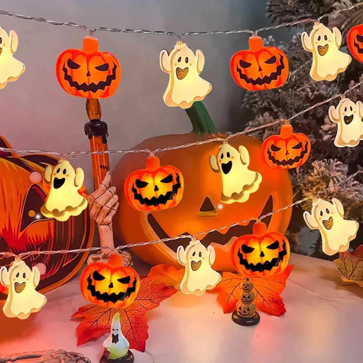 1pc 10/20 LED Halloween Single Layer Pumpkin & Ghost String Light Battery Powered For Home Garden Holiday Halloween Party Decor 1