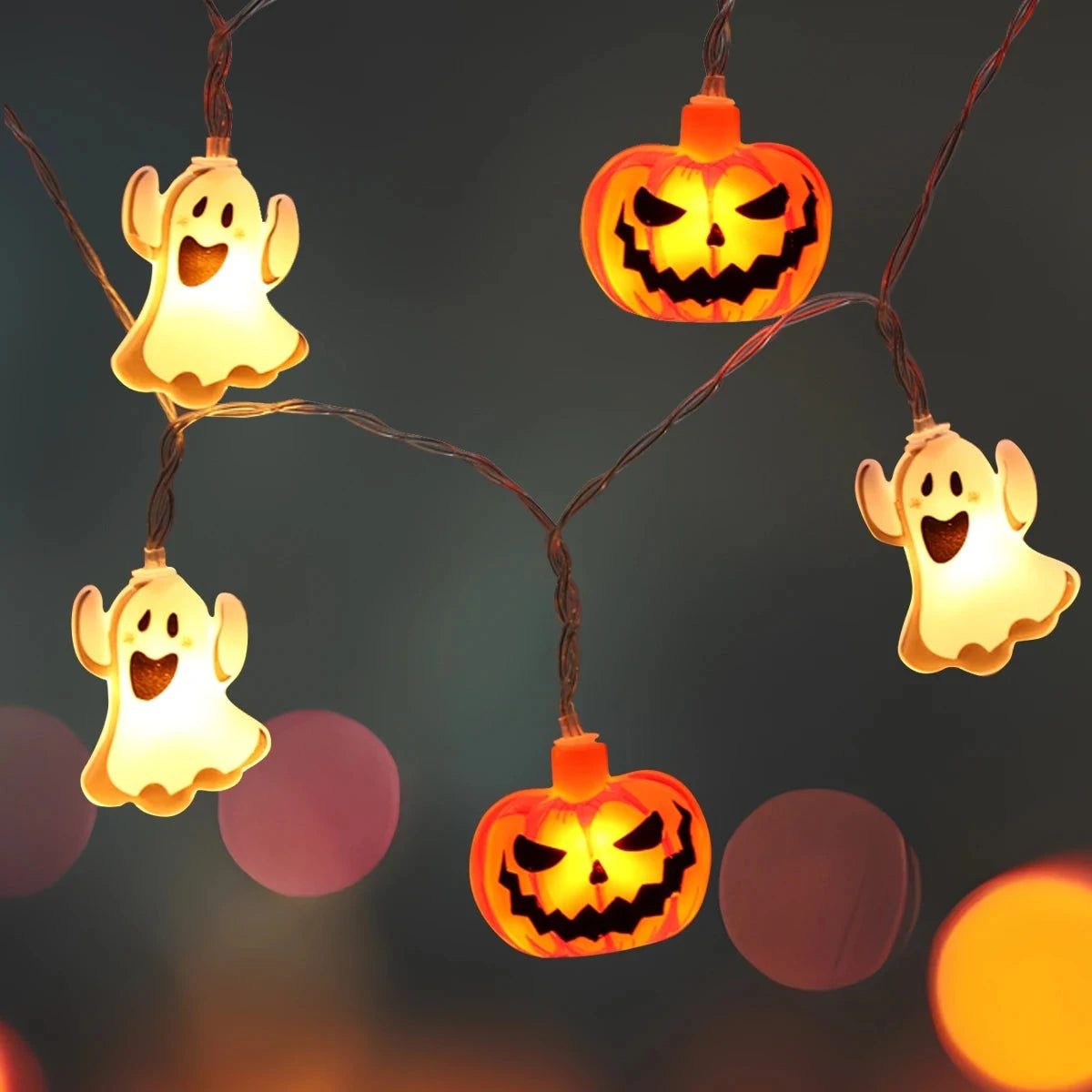 1pc 10/20 LED Halloween Single Layer Pumpkin & Ghost String Light Battery Powered For Home Garden Holiday Halloween Party Decor 3
