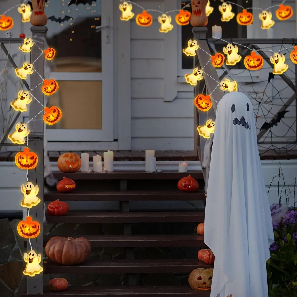 1pc 10/20 LED Halloween Single Layer Pumpkin & Ghost String Light Battery Powered For Home Garden Holiday Halloween Party Decor 5
