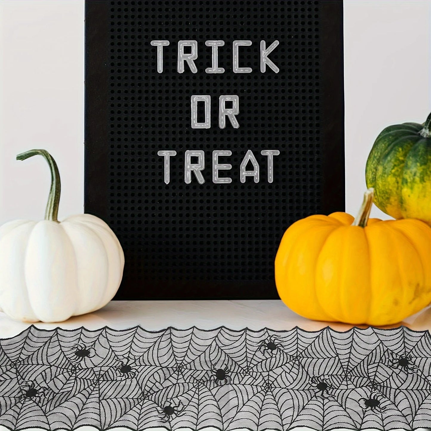1pc, Table Runner, Black Lace Spider Web Table Runner, Polyester American Halloween Party Gift Home Dining Decor 1