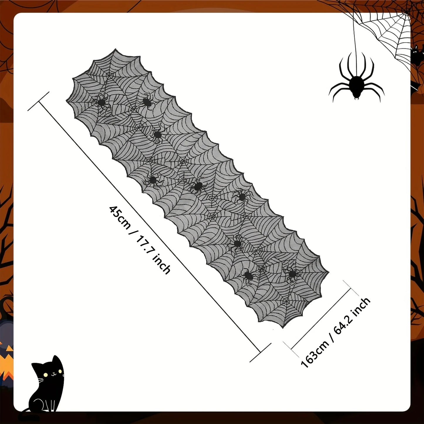 1pc, Table Runner, Black Lace Spider Web Table Runner, Polyester American Halloween Party Gift Home Dining Decor 2