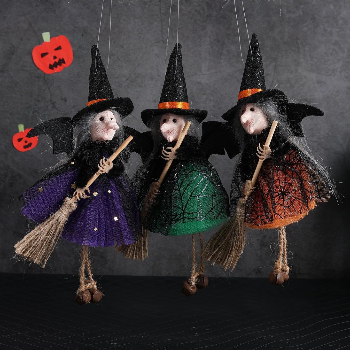 1pcs/3pcs Halloween witch doll angel hanging decorations with broom - no electricity required, suitable for multiple holiday ind 0