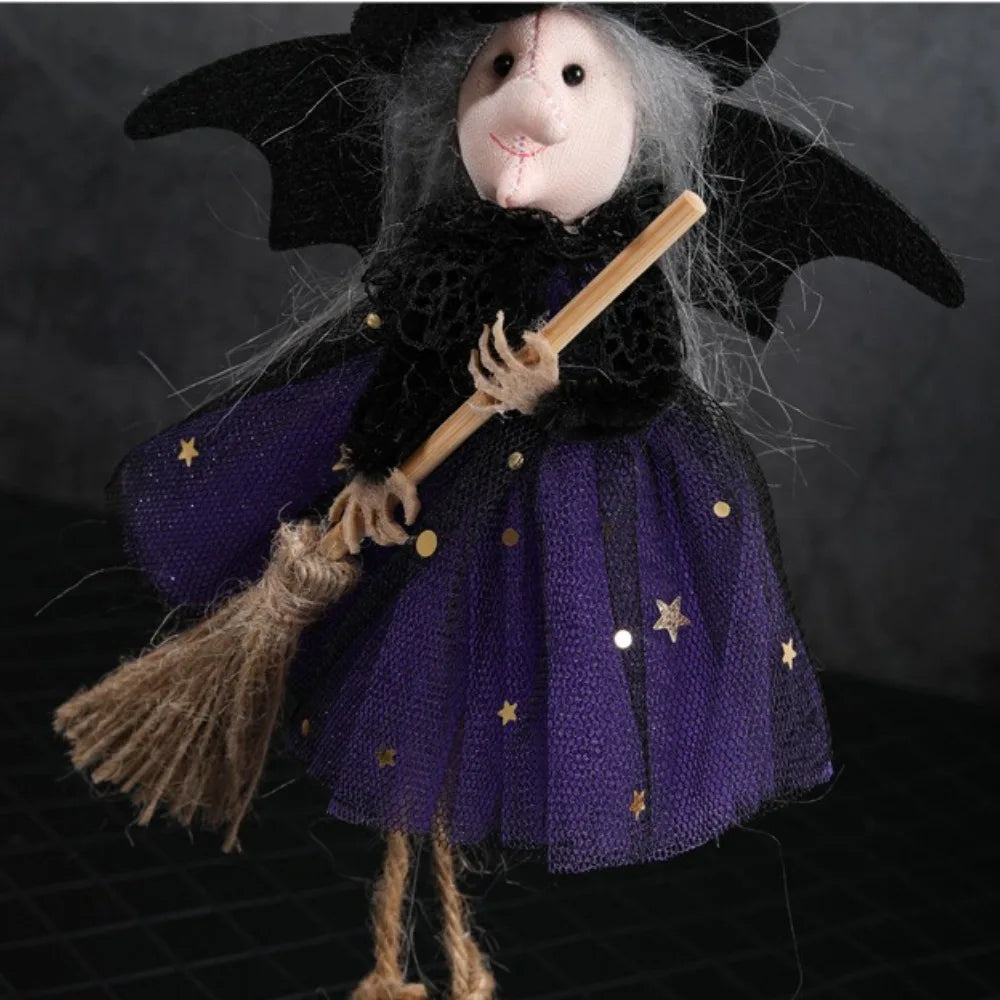 1pcs/3pcs Halloween witch doll angel hanging decorations with broom - no electricity required, suitable for multiple holiday ind 2