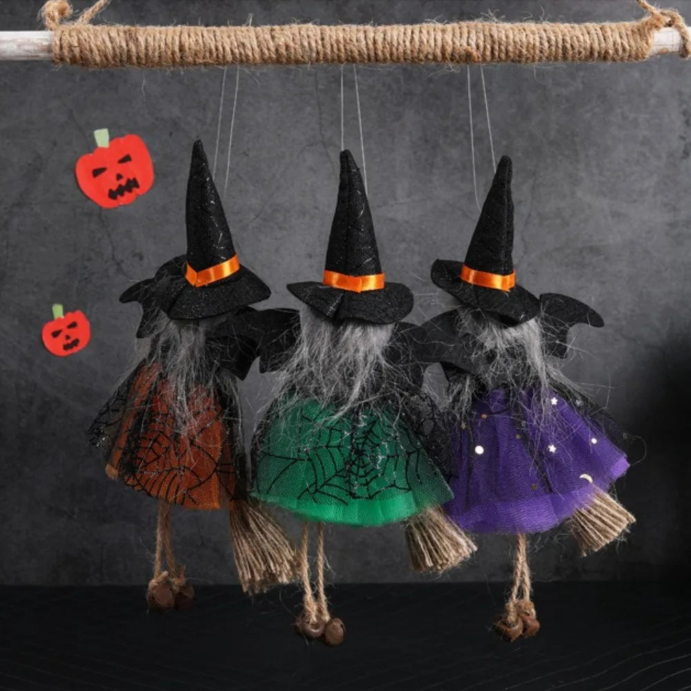 1pcs/3pcs Halloween witch doll angel hanging decorations with broom - no electricity required, suitable for multiple holiday ind 3